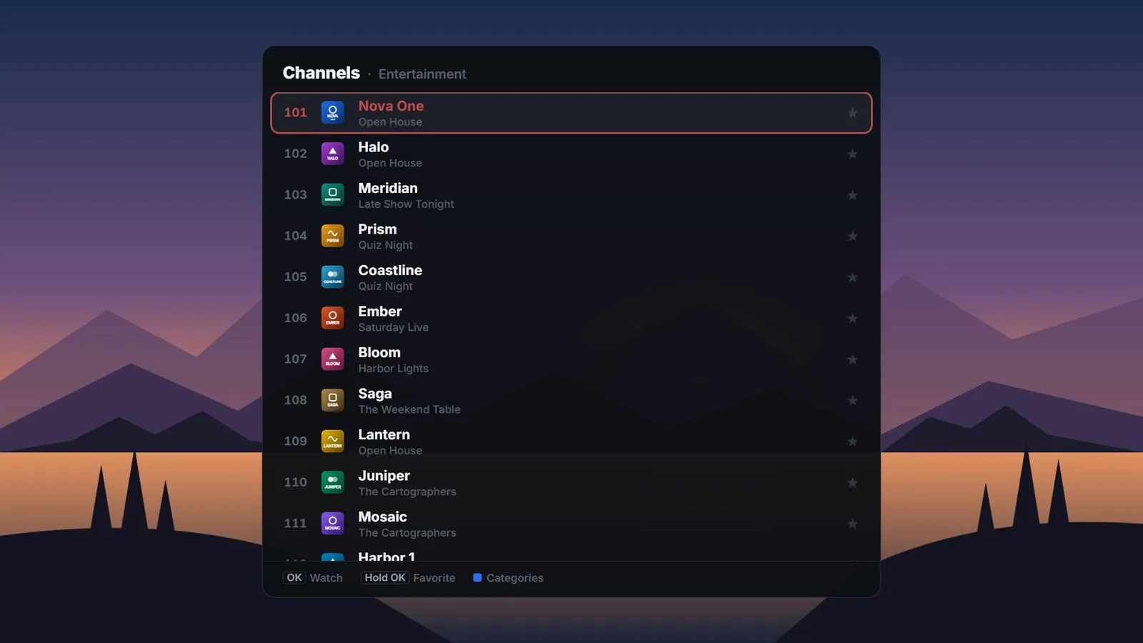 Channel list shown over a playing video